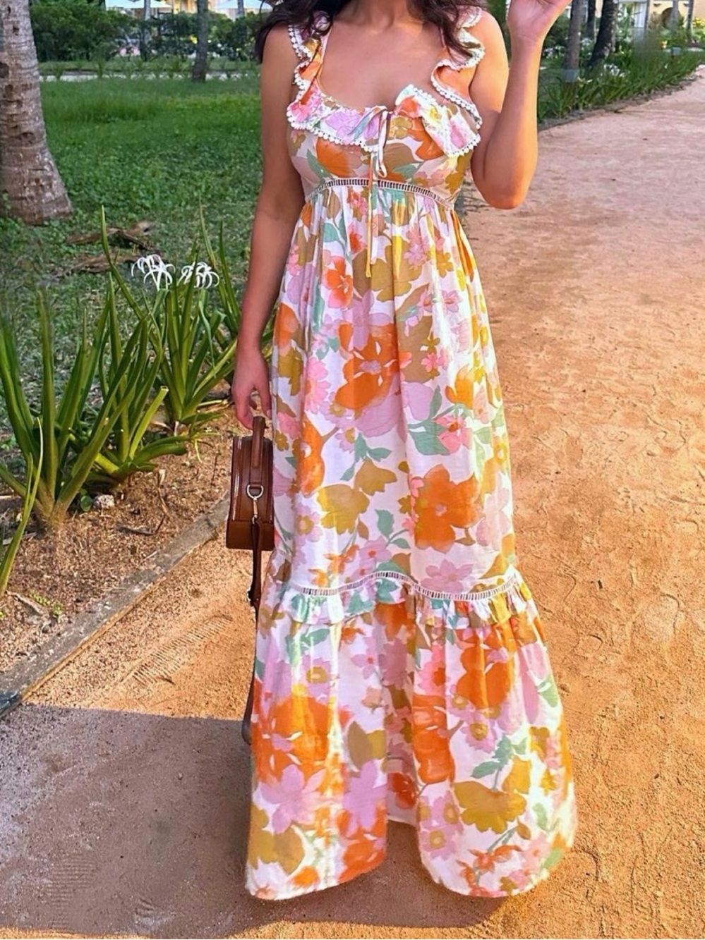 NWOT ASOS DESIGN ruffle maxi sundress with lace inserts in retro floral size 6